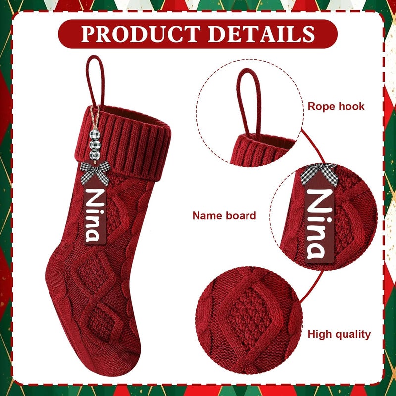 Doitory Store Christmas Stockings 18 Inches,Long Knitted Stocking with Name Tags, Christmas Decoration Hanging Stockings Fireplace Xmas Tree Ornaments for Home Family - Image 3